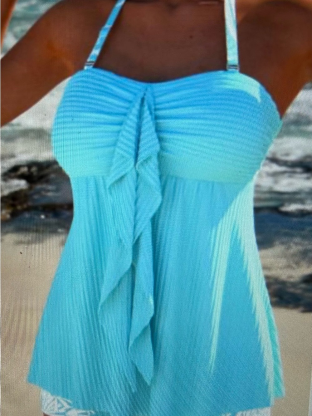 Light Blue Ruffle Halter Swim Tankini Set - Picture 2 of 5